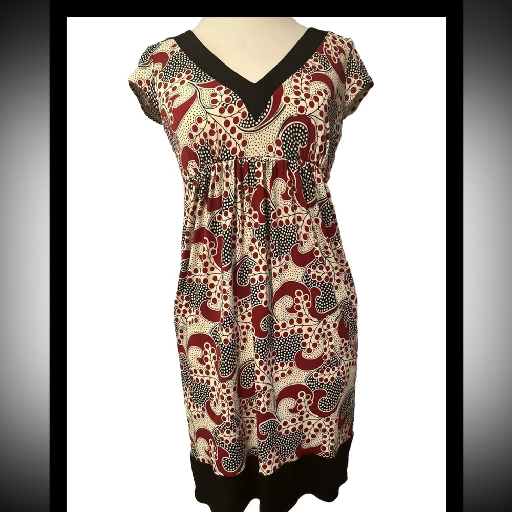 Maggy London Size Sheath Dress Stretch Work Causal Graphic Red, Black 4P